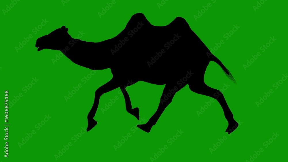 Black Silhouette Camel Animation on Green Screen-Run Left Black Silhouette Camel Animation on Green Screen-Run Left