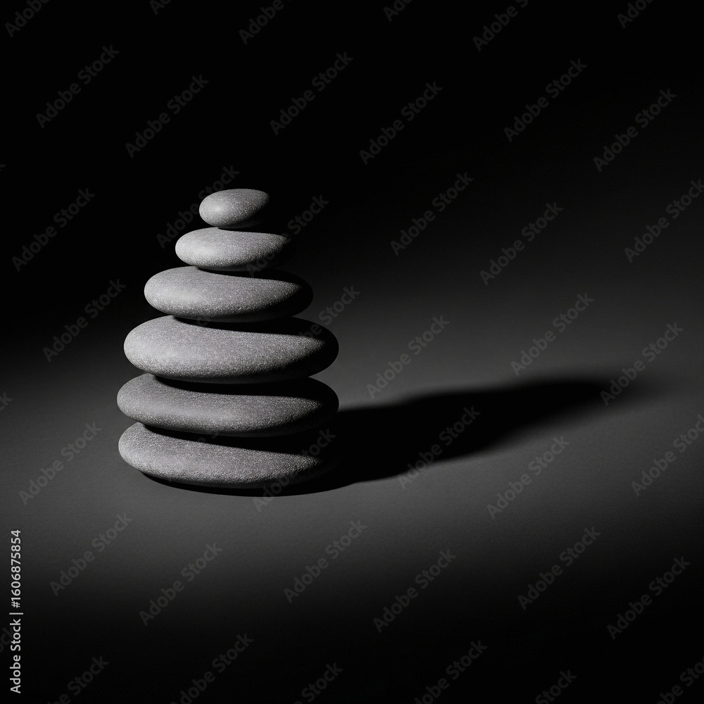Fototapeta premium Stacked Zen Stones Black and White Monochrome Balance and Serenity Concept
