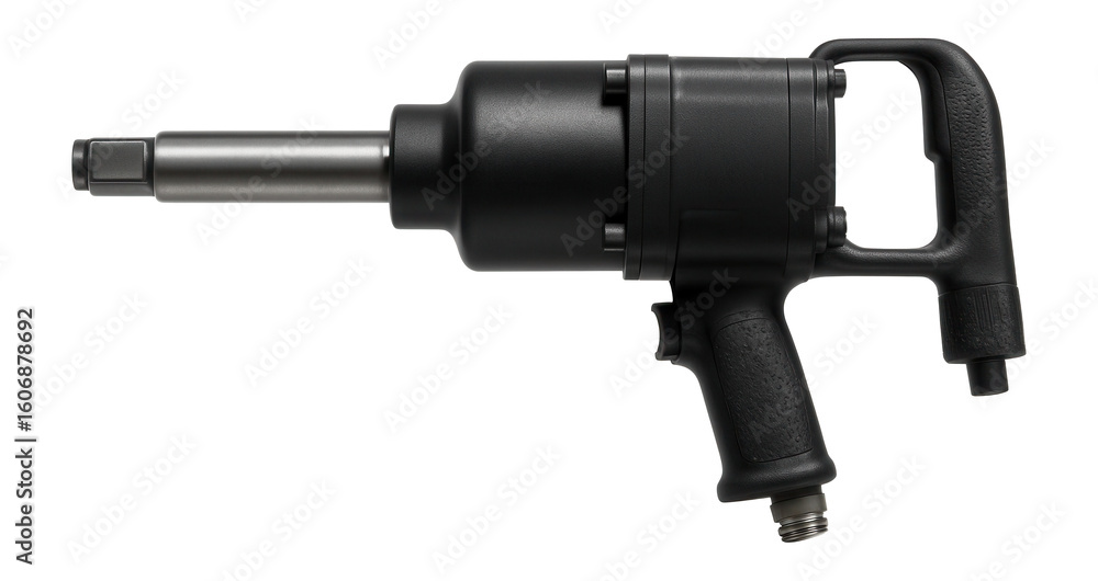 Long anvil pneumatic impact wrench with a side handle, designed for tire service centers. Long anvil pneumatic impact wrench with a side handle, designed for tire service centers.