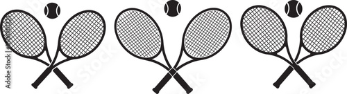 Three pairs of crossed tennis rackets with tennis balls silhouette