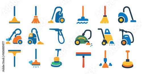 Colorful Cleaning Equipment Icons