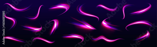Long exposure of motorways as speed. Neon spiral lines in yellow blue and purple colors. Image of speed motion on the road.	