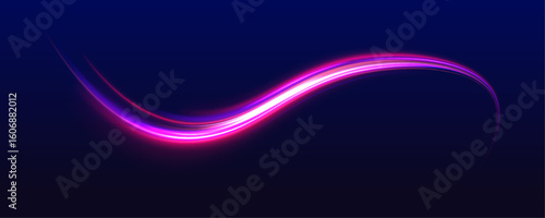 Long exposure of motorways as speed. Neon spiral lines in yellow blue and purple colors. Image of speed motion on the road.	