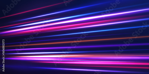 Magical fast-moving lines with laser beams and particle motion effects, glowing neon red and blue lights, abstract lens flares, and sparkling beams create a dynamic sense of acceleration and energy.	