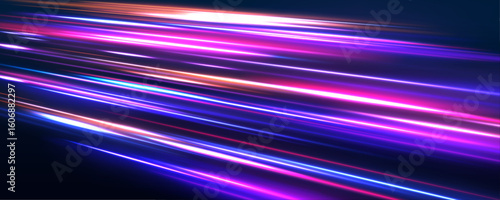 Magical fast-moving lines with laser beams and particle motion effects, glowing neon red and blue lights, abstract lens flares, and sparkling beams create a dynamic sense of acceleration and energy.	