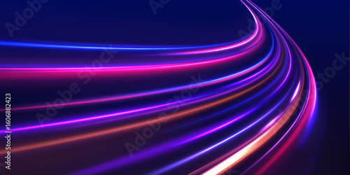 Speed connection vector background. Dynamic and vibrant abstract art with smooth lines in pink, purple, and blue on a dark background.	
