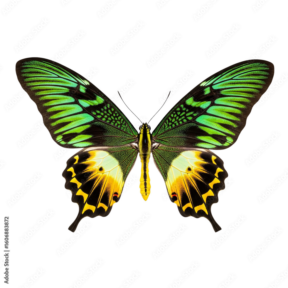 Obraz premium Vibrant green and yellow butterfly with intricate wing patterns