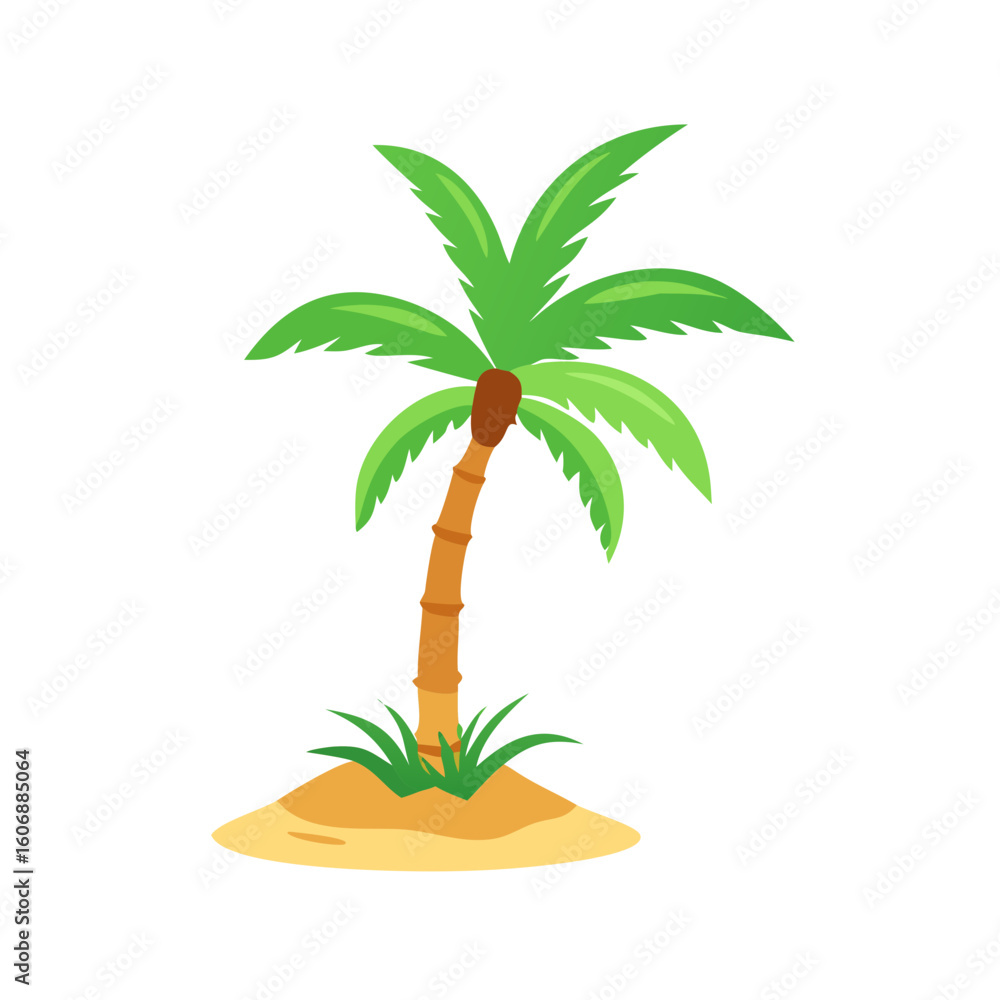 Fototapeta premium A young palm tree sprouting from the ground, symbolizing new life in the tropical landscape, with a vibrant green palm frond reaching upward toward the ... See More