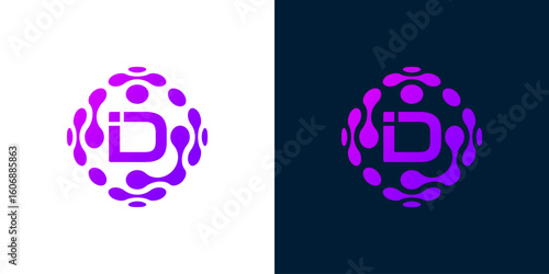 Abstract globe logo with letter D, technology sphere, for digital, technology, computer data