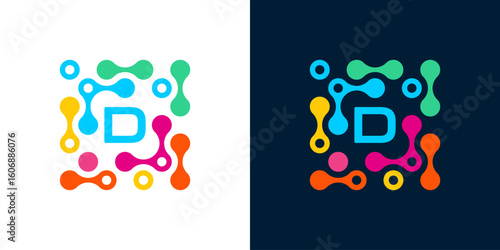 letter d logo design template with connecting circles. Science and medicine symbol with geometric dotted circles. Universal energy and technology vector icon.