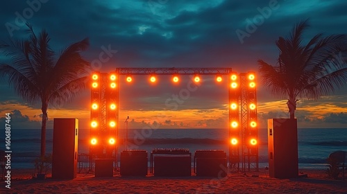 Beach party stage at sunset