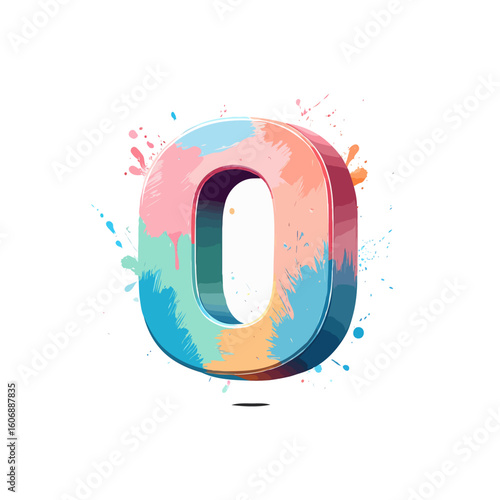 Vector art of vibrant number 0 with colorful paint splashes on a white background