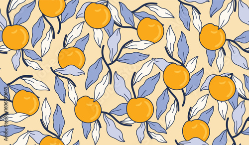 orange fruit pattern seamless vector set