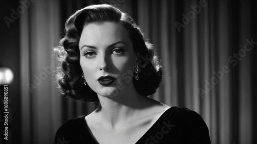 Captivating Elegance of a Vintage Starlet Showcasing Timeless Beauty in a Classic Black and White Setting Generative AI