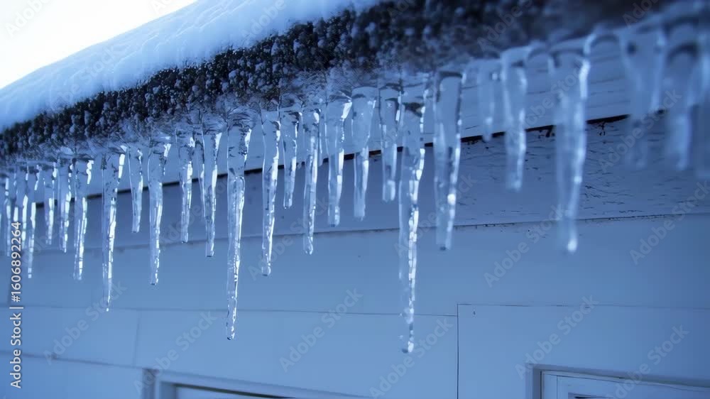 Icicles hanging from a roof