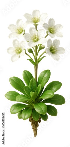 Tufted saxifrage with small white flowers and fleshy green leaves