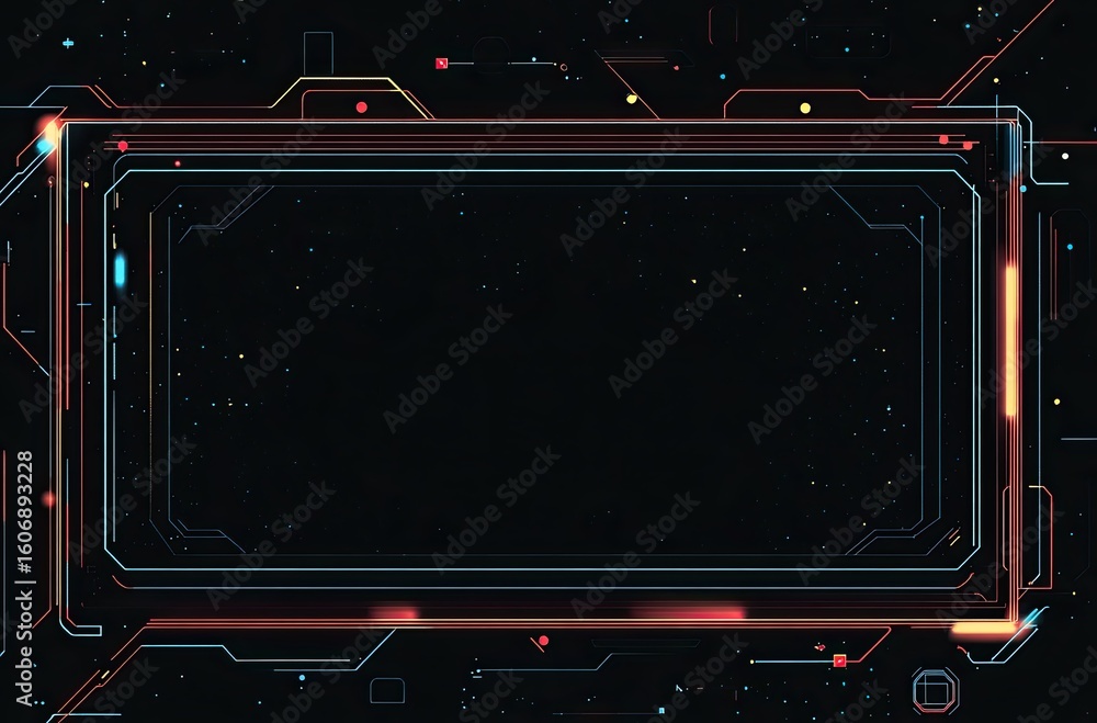 Obraz premium Vector flat color illustration of an empty rectangular frame with simple shapes around it