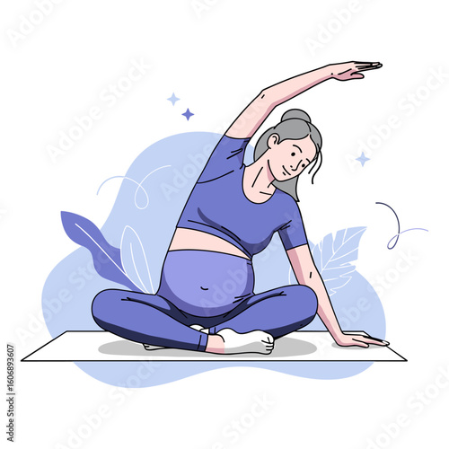 Serene Pregnant Woman Engaged in Gentle Yoga and Stretching for Prenatal Wellness Journey