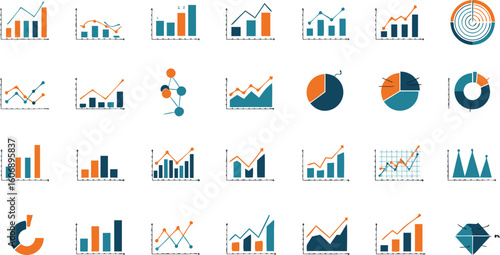 Collection of various business charts and graphs showing different data representations and trends