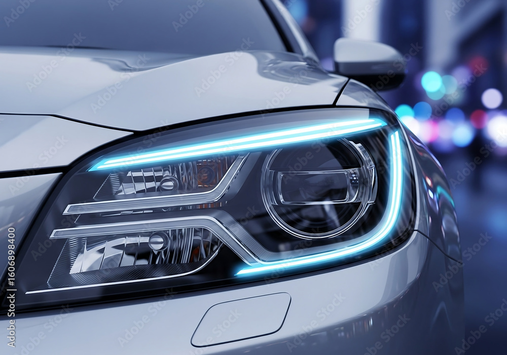 Fototapeta premium futuristic led headlight design on modern car automotive
