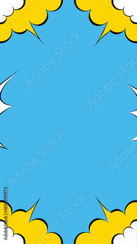 Comic Book Speech Bubble: A vibrant and dynamic comic book speech bubble with a bright blue interior framed by bold yellow and white. A burst of pure expression, ready for your message.