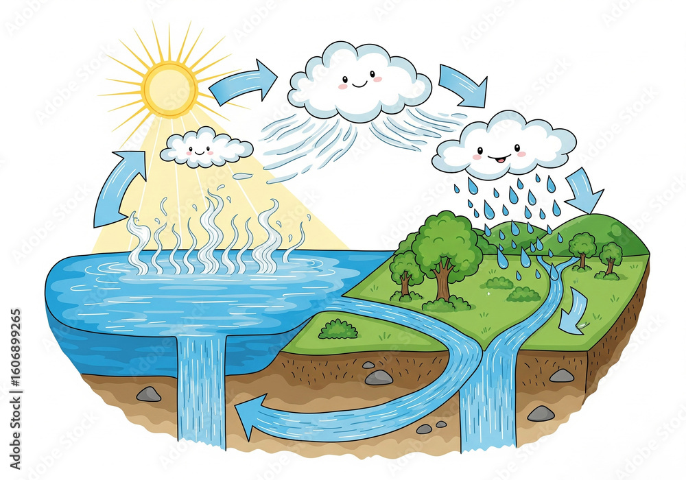 Fototapeta premium Water Cycle Illustration for kids