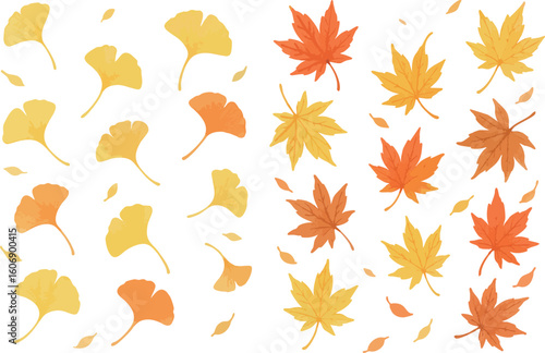 Autumn Leaves Illustration Set – Ginkgo and Maple Watercolor Style