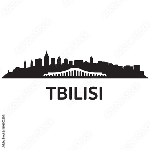Tbilisi skyline horizontal banner. Tbilisi, Georgia. Vector template for your design. Vector black silhouette. with white background
