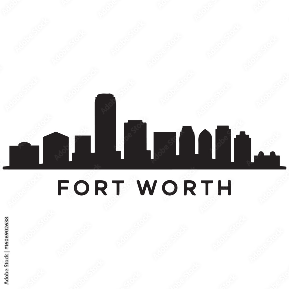 Obraz premium Fort Worth skyline horizontal banner. Fort Worth, Texas. Vector template for your design. Vector black silhouette. with white background