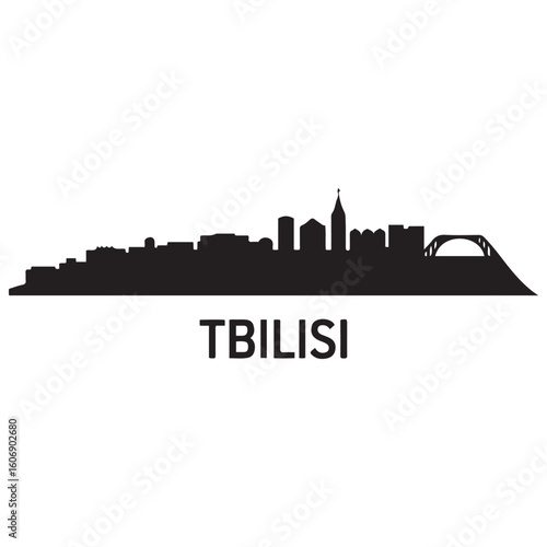Tbilisi skyline horizontal banner. Tbilisi, Georgia. Vector template for your design. Vector black silhouette. with white background