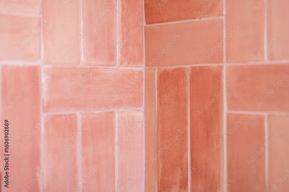 Obraz premium Pink Terracotta Tiles in Herringbone Pattern