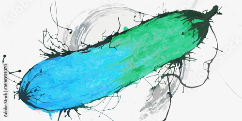 Abstract cucumber painting in teal and green, for food blogs