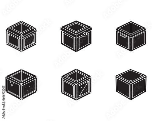 Variety of stylish black and white cube icons for graphic designers and web developers