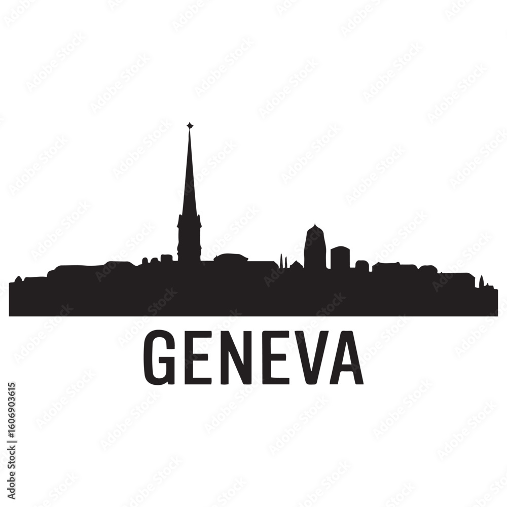 Fototapeta premium Geneva skyline silhouette. Black Geneva city. Vector black silhouette. with white background
