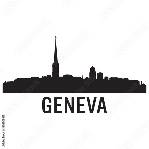 Geneva skyline silhouette. Black Geneva city. Vector black silhouette. with white background