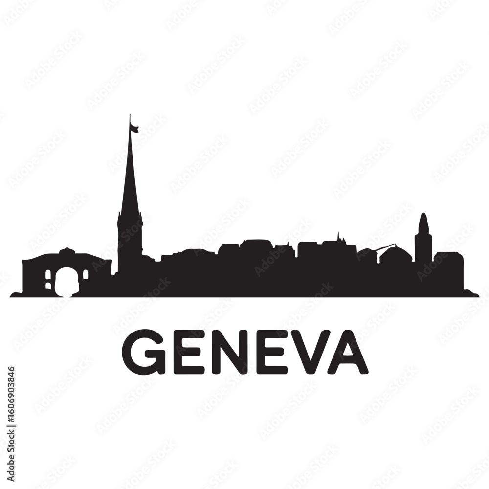 Obraz premium Geneva skyline silhouette. Black Geneva city. Vector black silhouette. with white background
