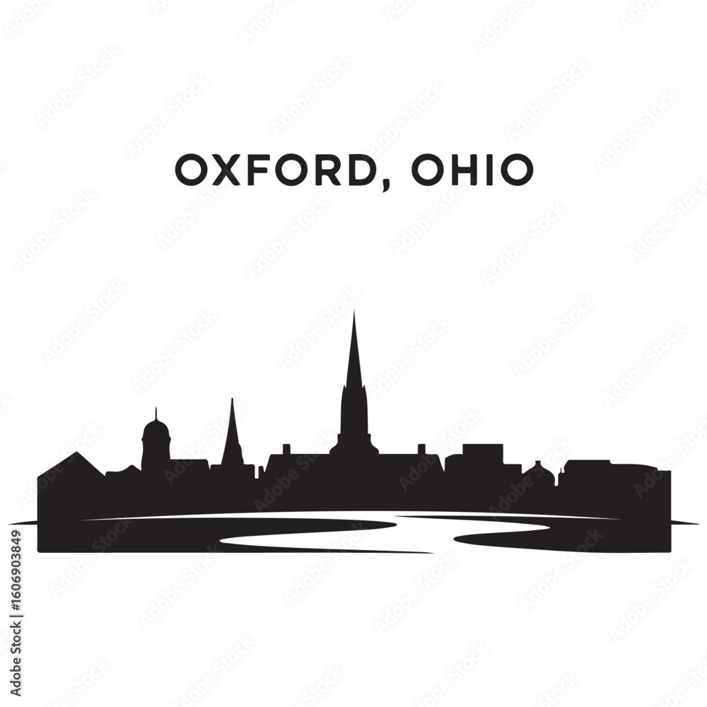Fototapeta premium Oxford, Ohio skyline horizontal banner. Oxford, Ohio. Vector template for your design. Vector black silhouette. with white background