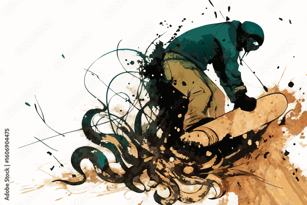 custom made wallpaper toronto digitalSnowboarder in action, illustrated in brown and green tones, for sports design