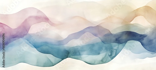 Wallpaper Mural Abstract watercolor painting featuring layered waves in pastel shades of blue pink and yellow empty template Torontodigital.ca