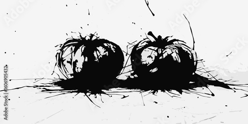 Abstract black ink painting of two round shapes, for design projects