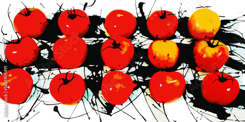 Red and yellow tomatoes painting, vibrant colors, for food blogs
