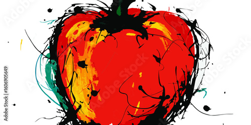 Abstract apple painting in red and yellow, for branding projects