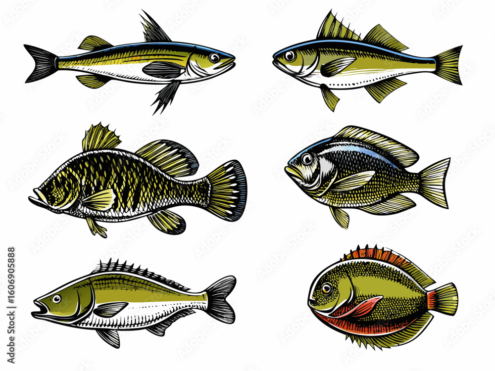 Fototapeta premium set of various fish