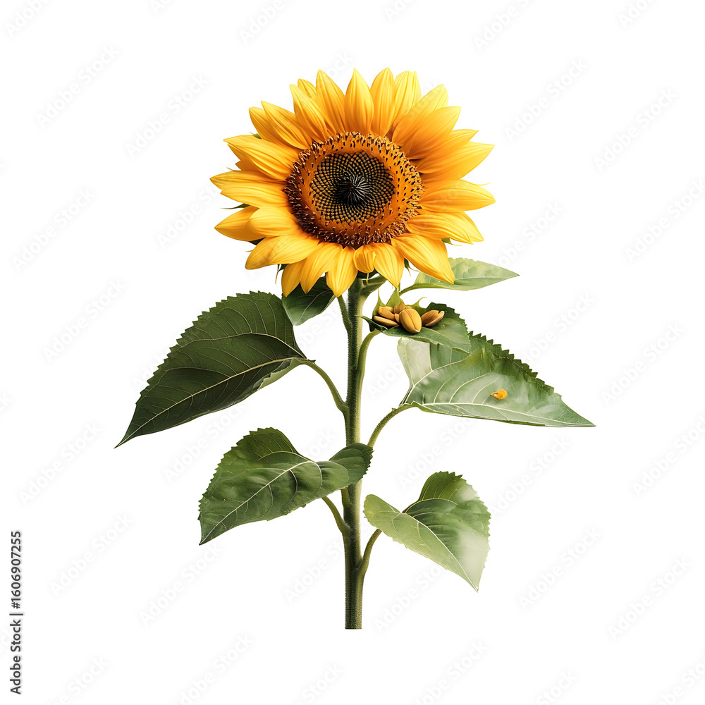 Obraz premium A photograph of a beautiful vibrant sunflower head with prominent petals and seeds isolated on a clean white background