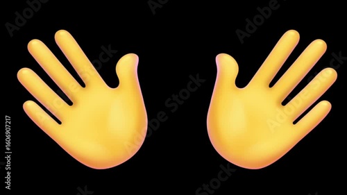 animation of two cartoon palms waving in black isolation