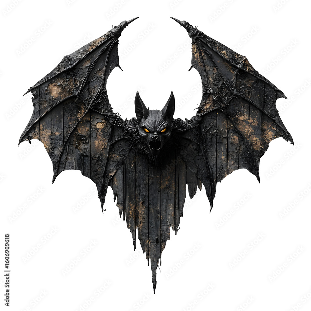 Fototapeta premium A highly detailed and lifelike bat with large outstretched wings against a plain white background capturing the creature s haunting and mystical qualities