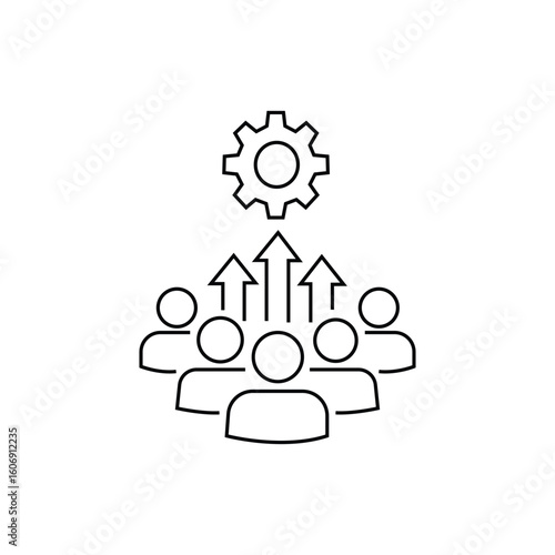 Leadership management gear group icon vector in outline style representing teamwork organization development training success team or productivity icon
