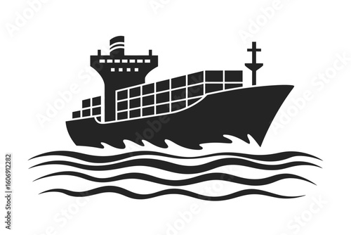 Cargo Ship Silhouette Illustration – Maritime Transport and Shipping Vector
