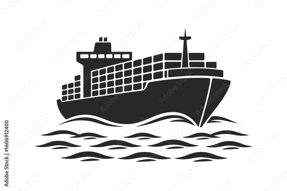 Obraz premium Cargo Ship Silhouette - Maritime Transport & Shipping Vector Illustration - Logistics and Trade Symbol