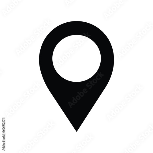 Map location pin vector icon in black solid style representing place marker navigation destination direction GPS tag or geographical position concept
